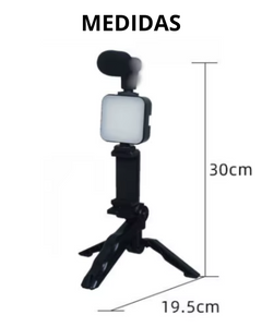 COMBO KIT TRIPODE CON MICROFONO + AUDIFONO  BLUETOOTH F9 5C