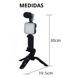 COMBO KIT TRIPODE CON MICROFONO + AUDIFONO  BLUETOOTH F9 5C