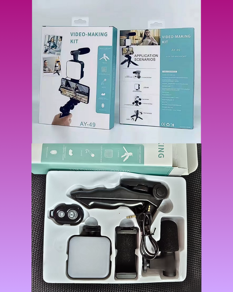 COMBO KIT TRIPODE CON MICROFONO + AUDIFONO  BLUETOOTH F9 5C