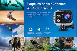 🏄CÁMARA DEPORTIVA 4K ULTRA HD CON WIFI Y ACCESORIOS